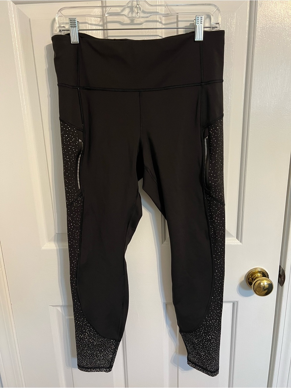 Athleta Black Ranier Tights with Sparkle Side Panels